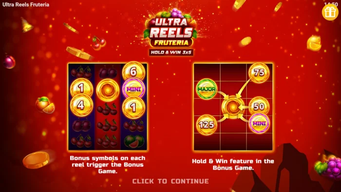 Ultra Reels Fruteria - startmeny och startknapp